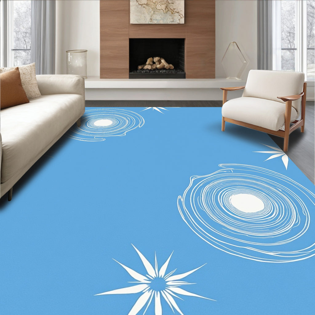 White Swirl Starburst Blue Rug