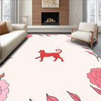 Pink Floral Border Red Cat Rug