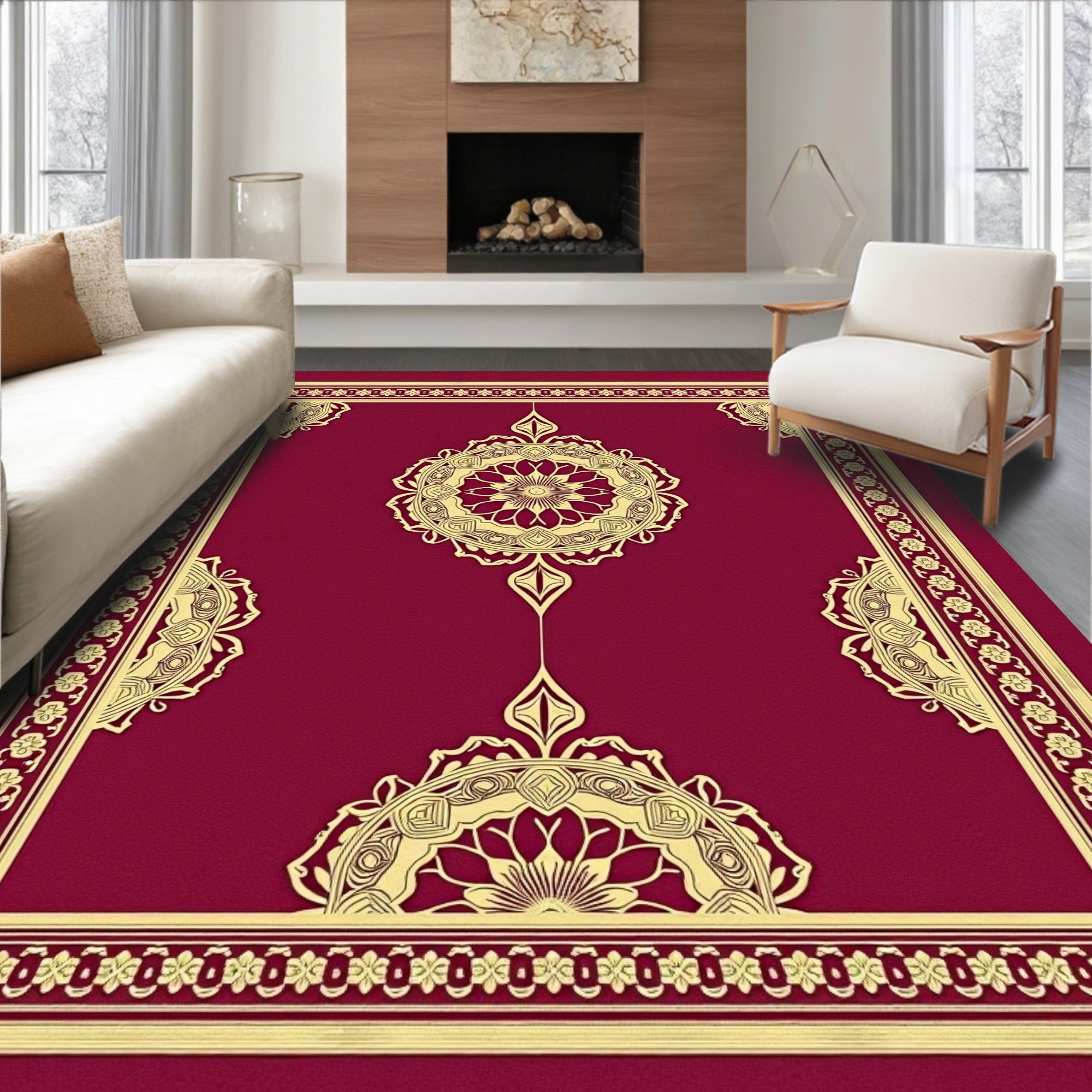 Gold Medallion Burgundy Decorative Rug