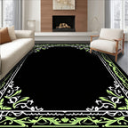 Elegant Light Green Foliage Scroll Border Rug