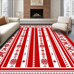 Bold Red Folk Art Floral Stripe Rug