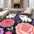 Playful White Pups Floral Garden Rug