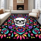 Vibrant Skull Floral Mandala Rug
