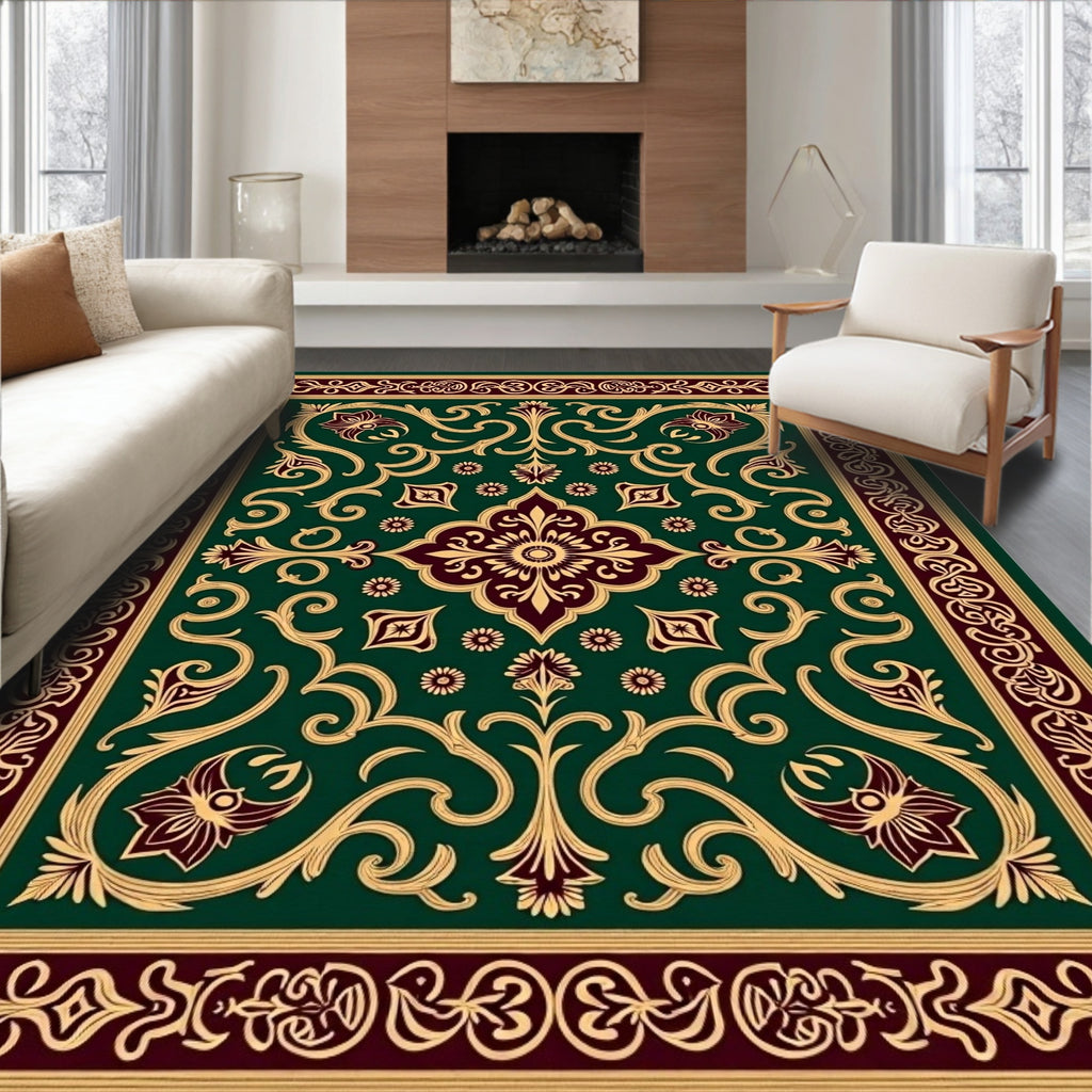 Emerald Red Gold Floral Medallion Rug