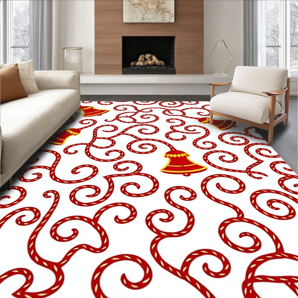 Red Gold Bell Swirl Arrangement Rug