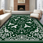 Deep Forest White Floral Bird Art Rug