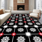 Black White Red Floral Medallion Accent Rug