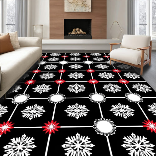 Black White Red Floral Medallion Accent Rug