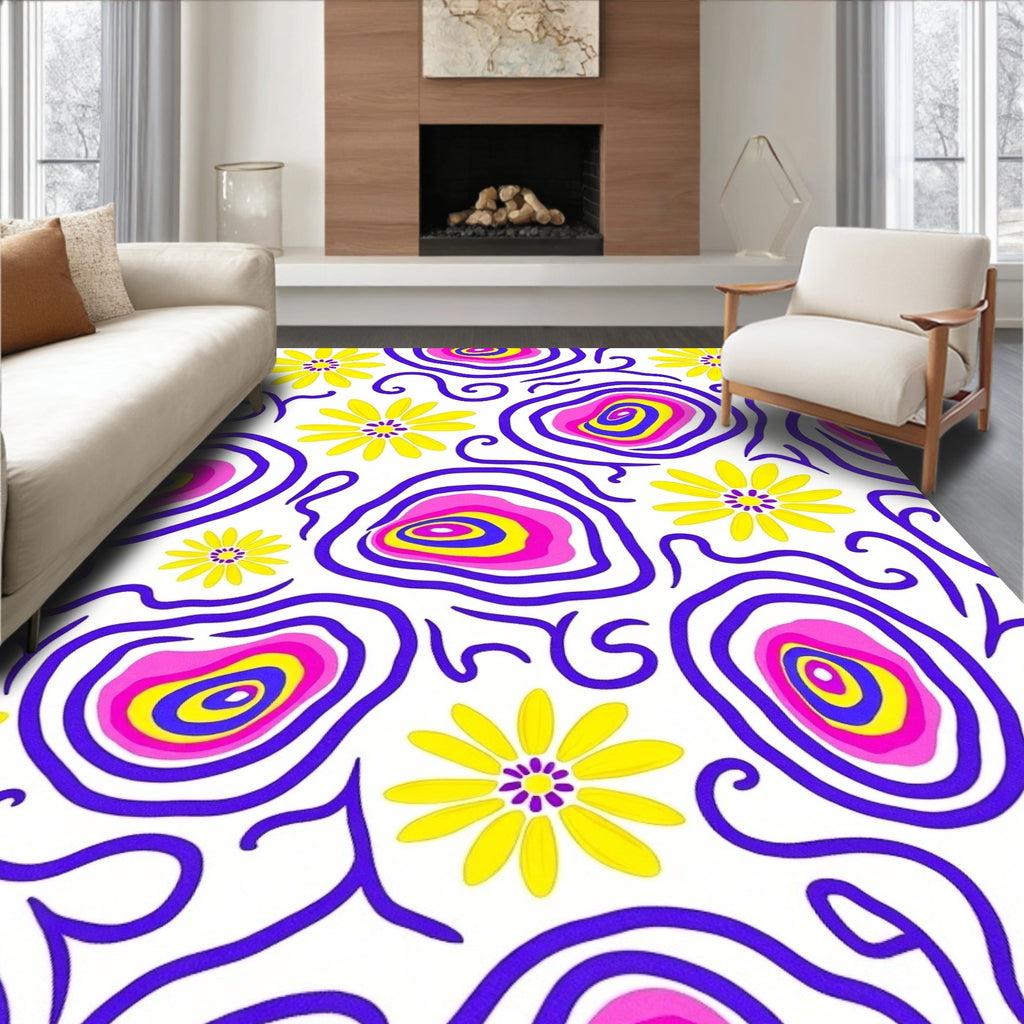 Bold Retro Floral Swirl Rug