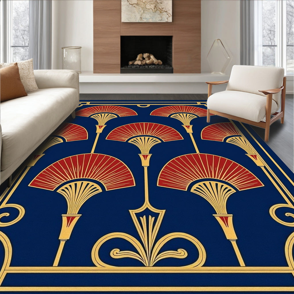 Crimson and Gold Egyptian Fan Rug