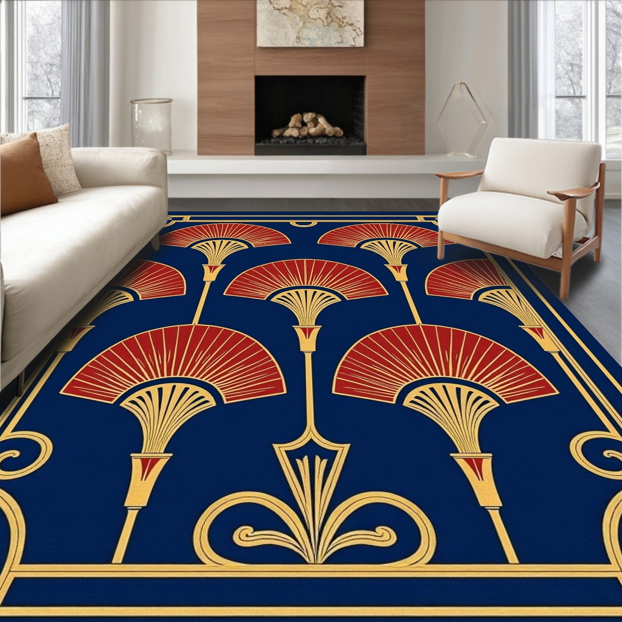 Crimson and Gold Egyptian Fan Rug