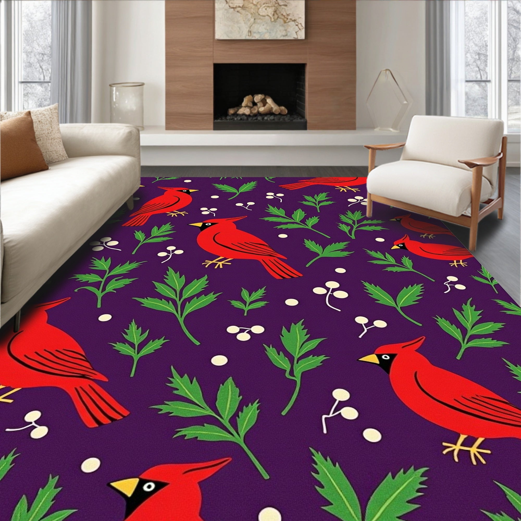 Red Cardinal Emerald Foliage Harmony Rug