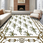 Elegant Olive Green Floral Scroll Rug