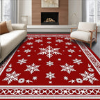 Crimson White Snowflake Bordered Throw Rug