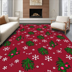 Holliday Green Fir Snowflakes Red Rug