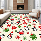 Festive Penguin Snowflakes Cream Rug