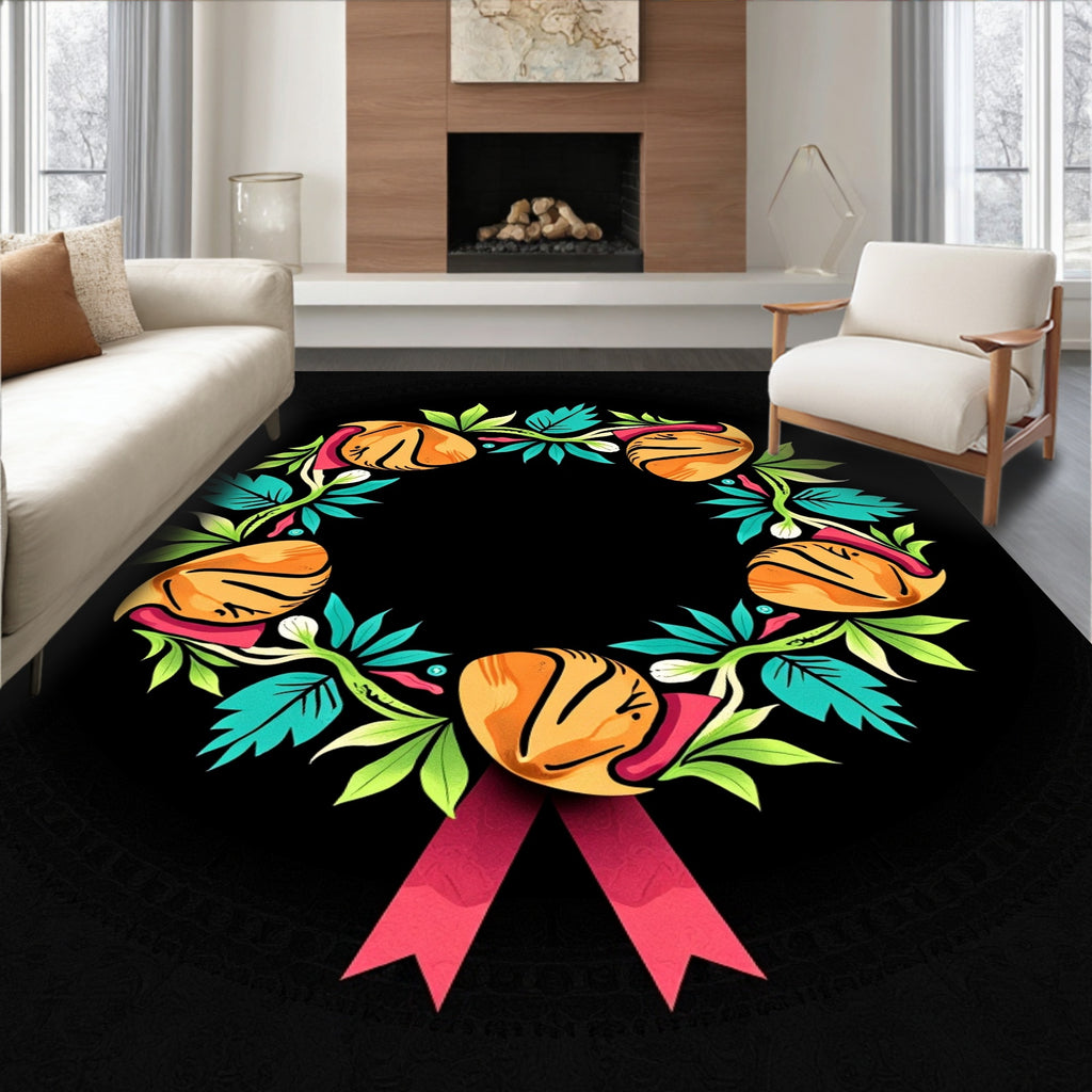 Whimsical Orange Bell Botanical Garland Rug