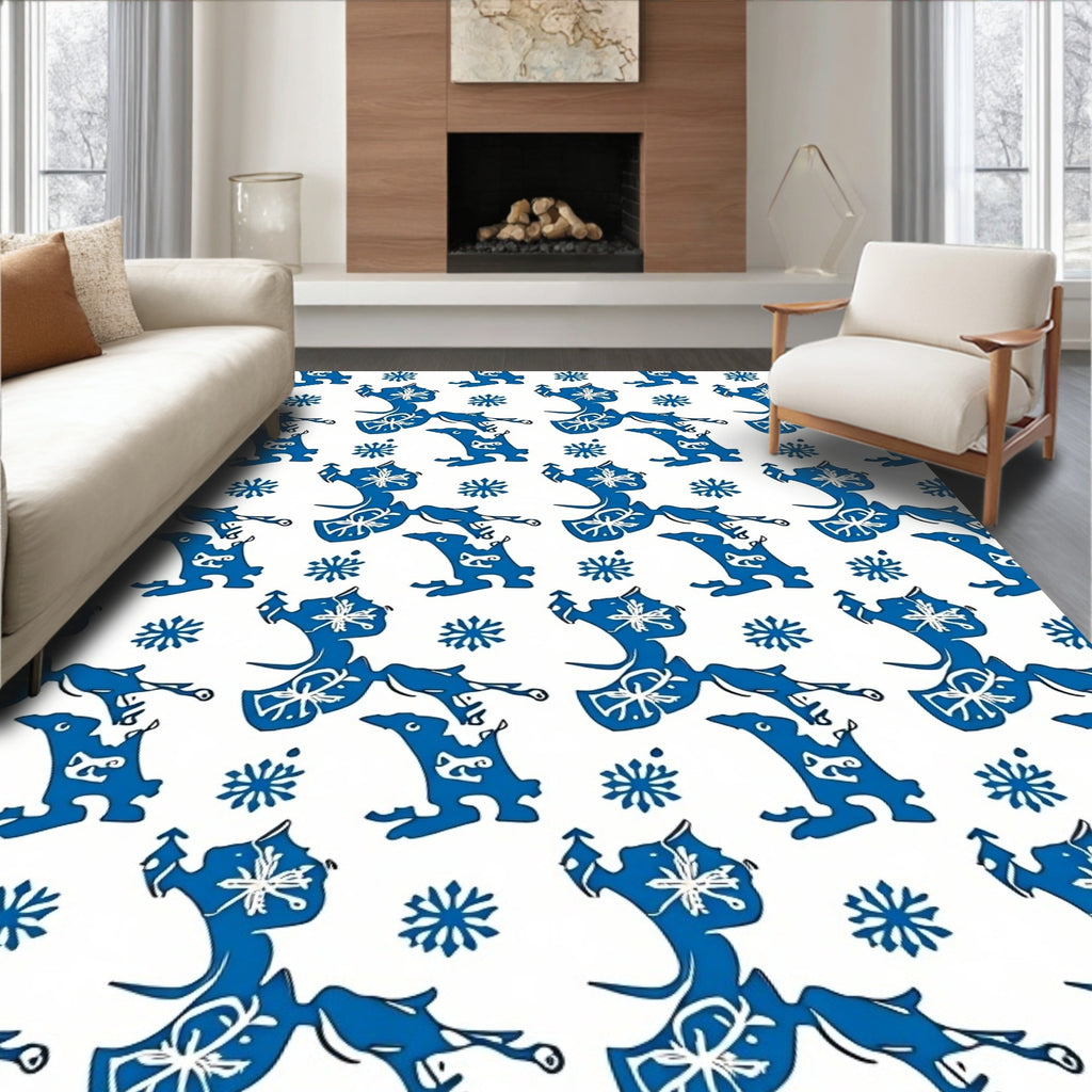 Bold Royal Blue Whimsical Figures Rug