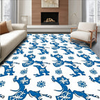Bold Royal Blue Whimsical Figures Rug