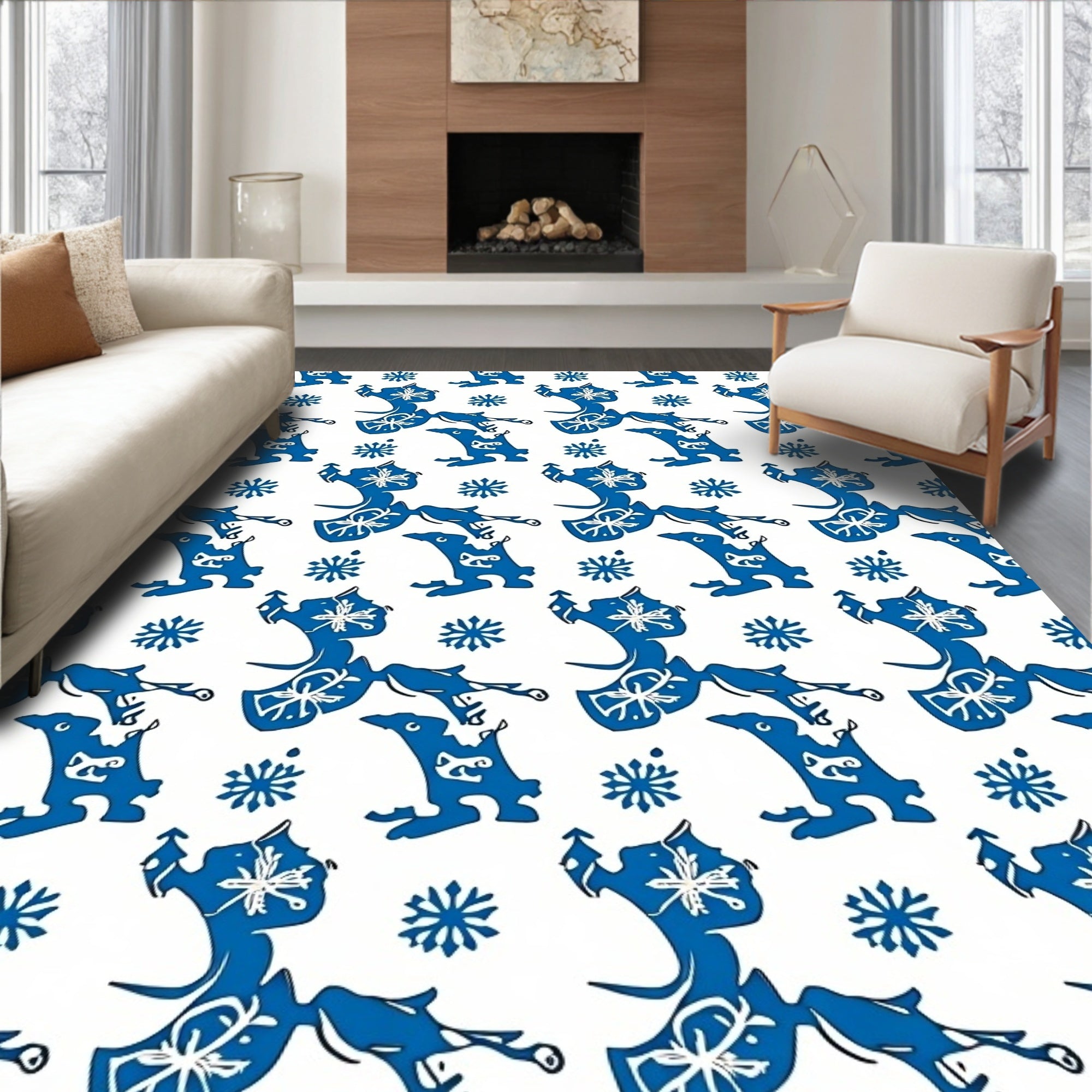 Bold Royal Blue Whimsical Figures Rug