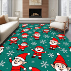 Festive Elves Snowflakes Teal Background Rug