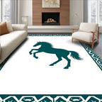 Teal Silhouette Rearing Horse Border Rug