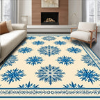Cream And Blue Snowflake Medallion Overlay Rug