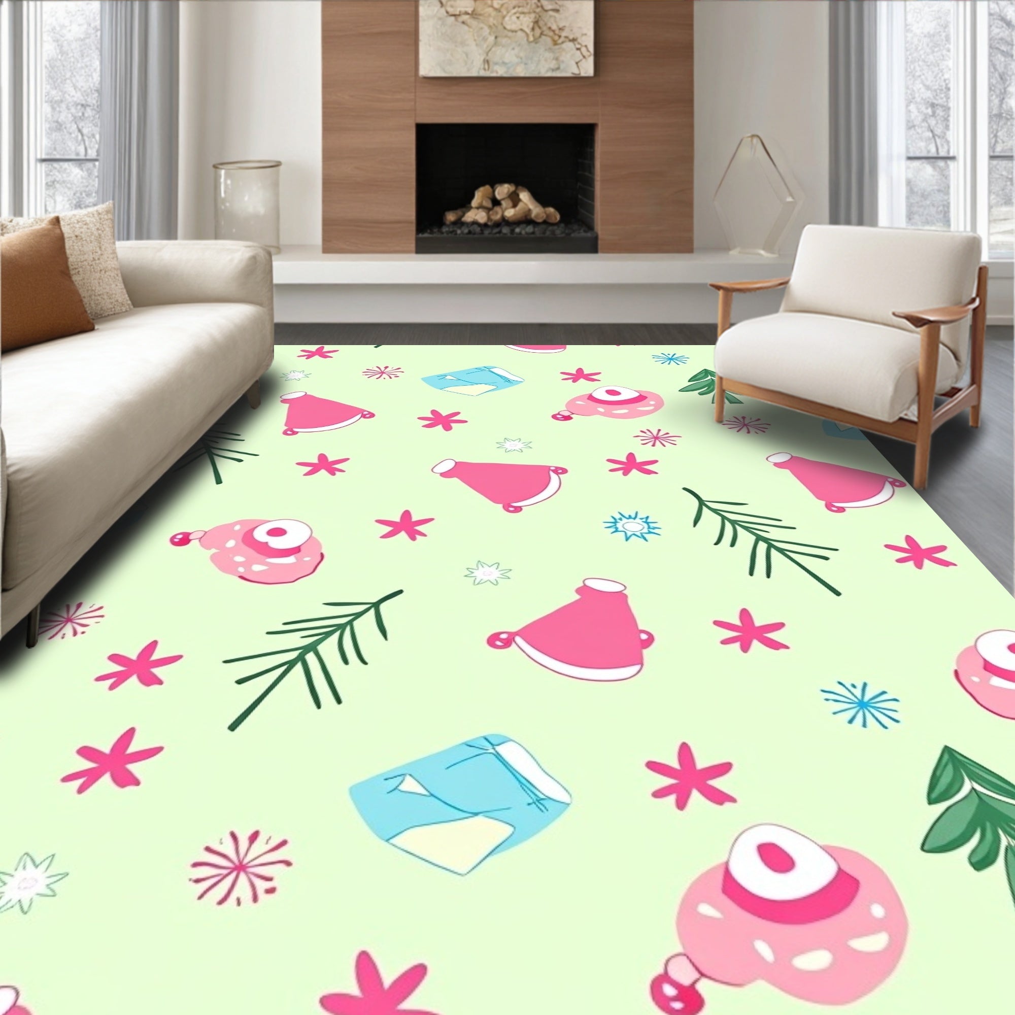 Pink Festive Ornaments And Trees Rug