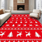 Red White Reindeer Christmas Trees Rug