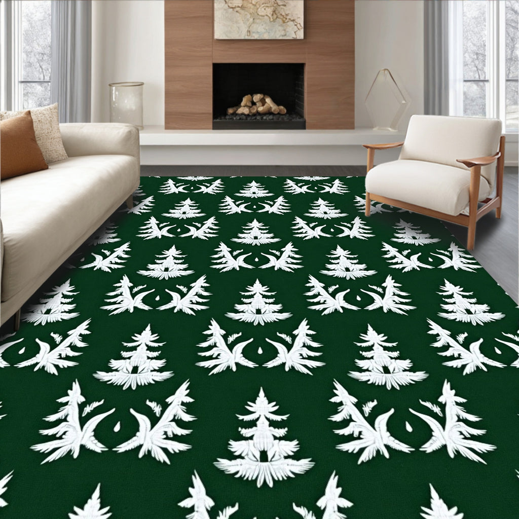 White Forest Symmetry Green Rug
