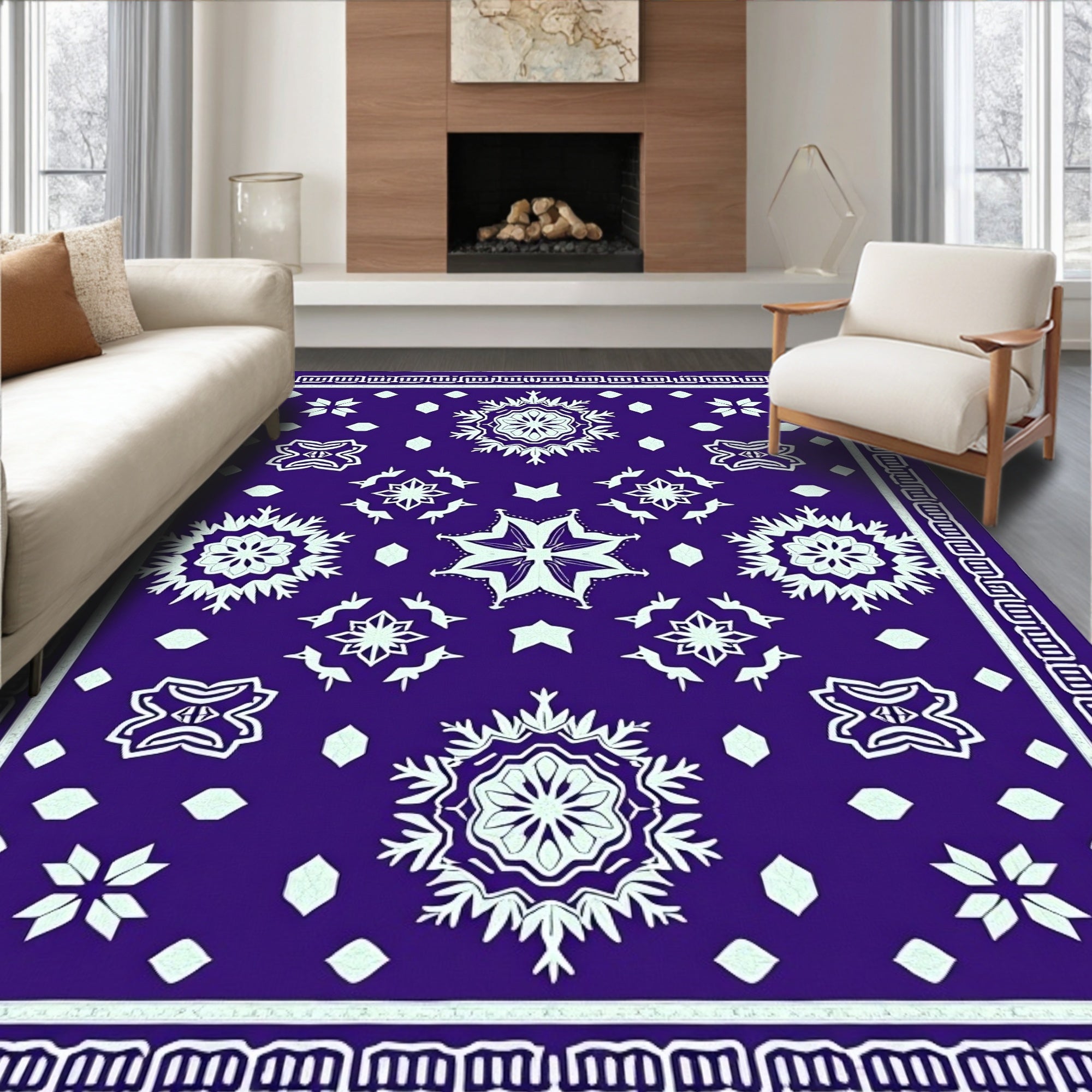 Deep Indigo Starburst Mandala Rug
