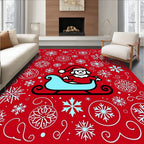 Red Sledding Dog Snowflake Wonderland Rug