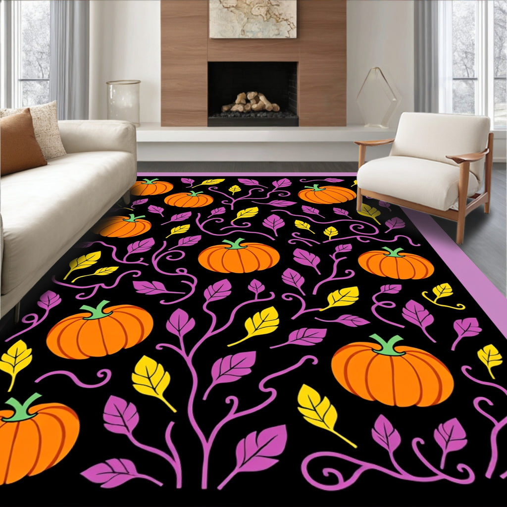 Orange Pumpkin Vine Purple Yellow Black Rug