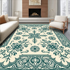 Teal Floral Vine Medallion Border Rug
