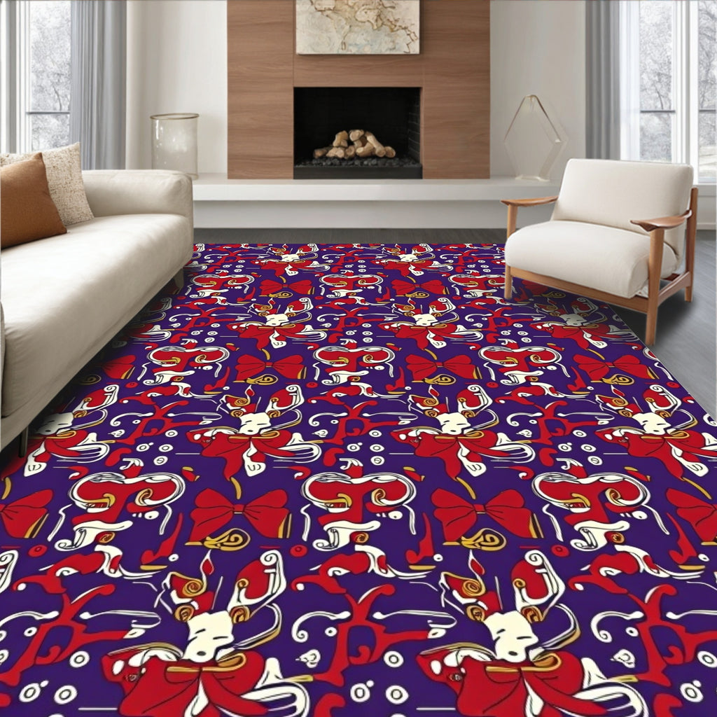 Crimson Golden Bows Abstract Whimsy Rug