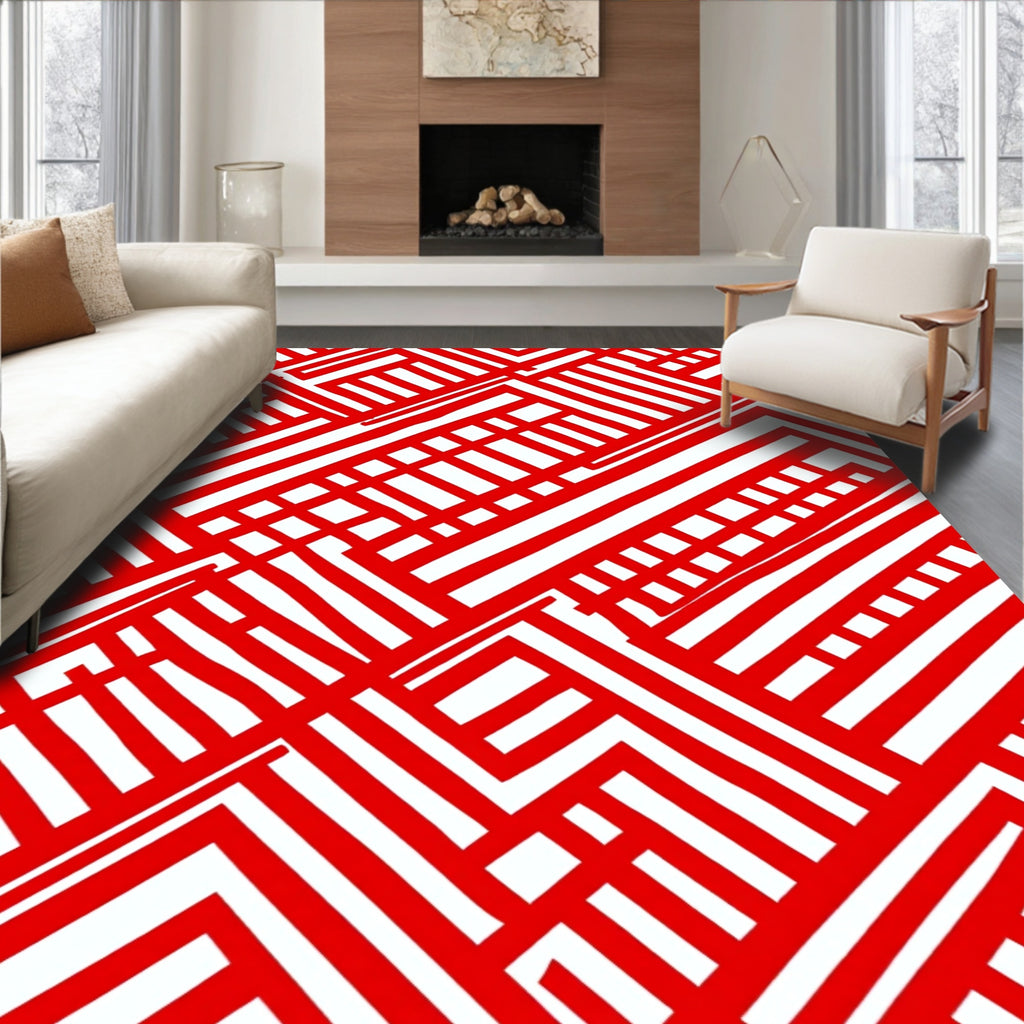 Bold Red Interlocking Stripe Rug