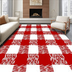 Crimson White Gingham Animal Print Rug