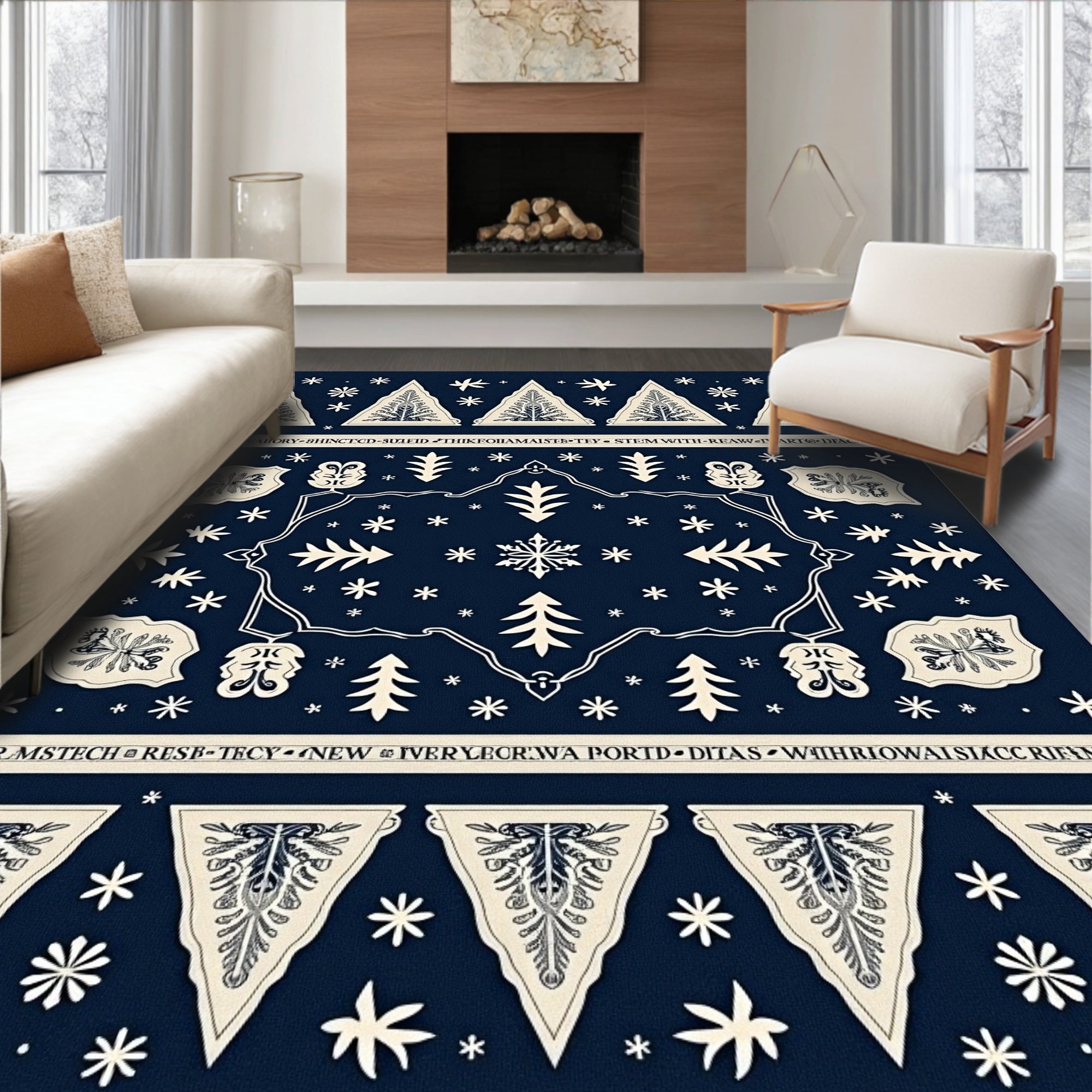 Navy Blue Winter Forest Medallion Rug