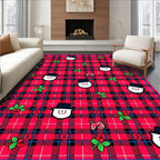 Red Plaid Snowman Holly Mittens Rug