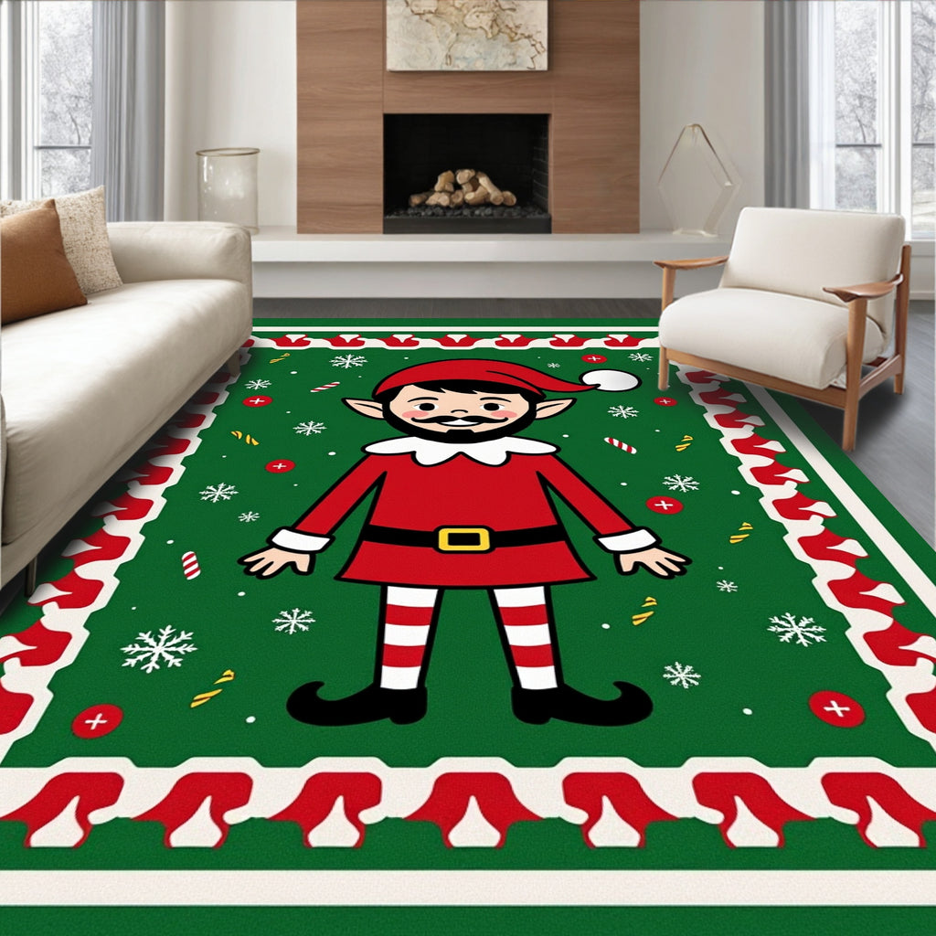 Festive Elf Christmas Holiday Snowflakes Rug