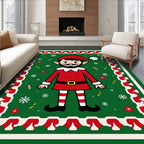Festive Elf Christmas Holiday Snowflakes Rug