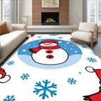 Joyful Red Snowmen Snowflake Cluster Rug