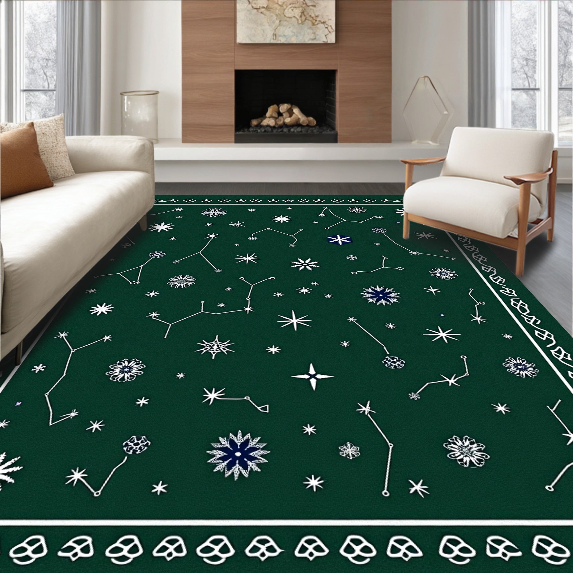 Deep Green Constellation Starburst Rug