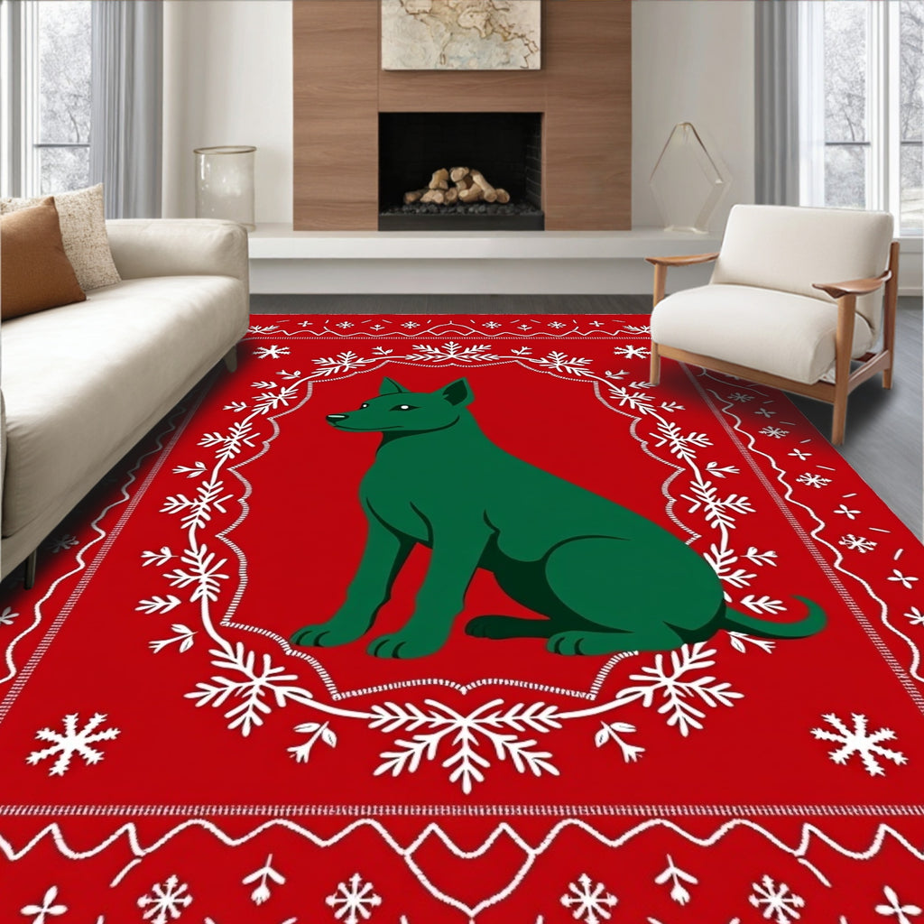 Emerald Dog Snowflake Border Red Rug