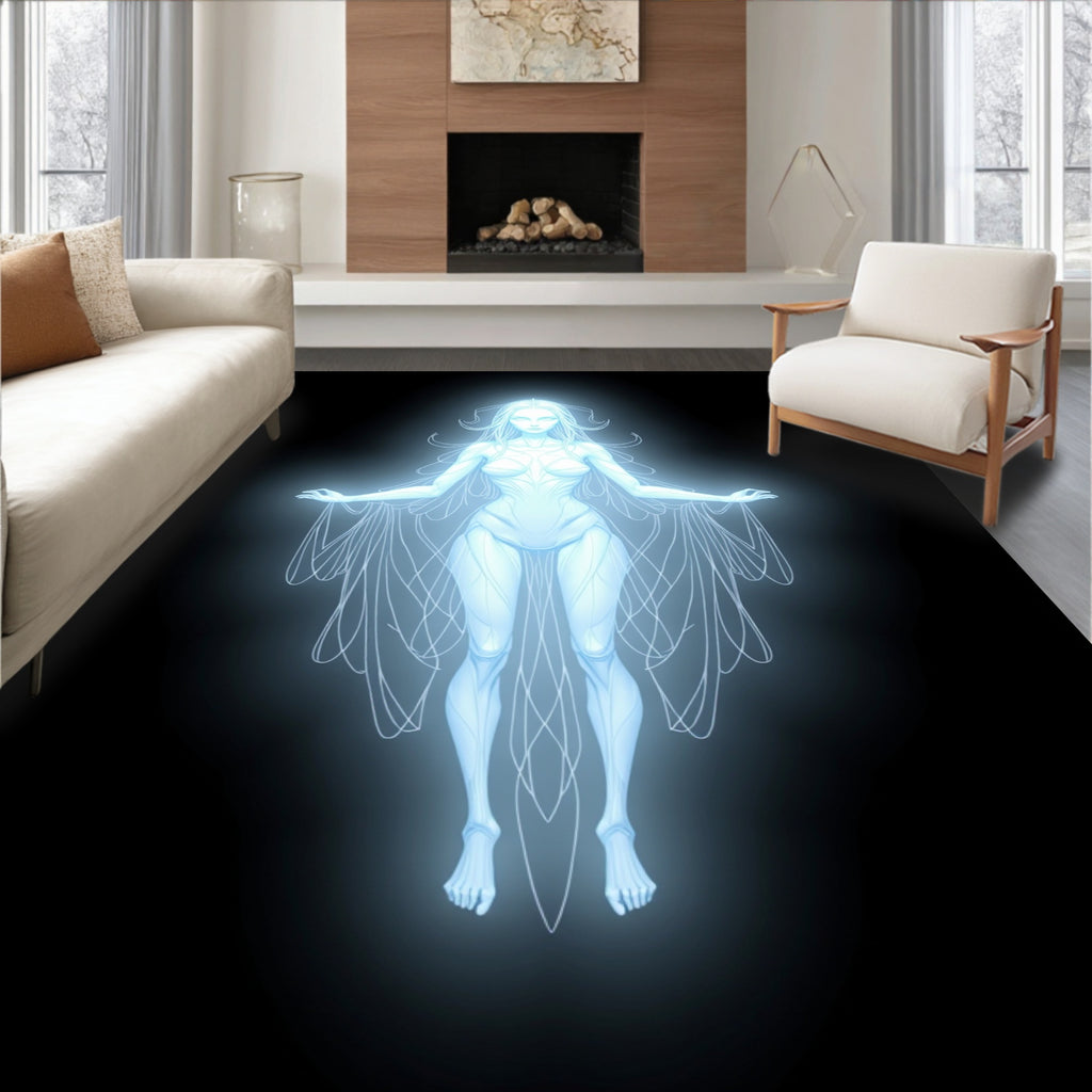 Ethereal White Spirit Glowing Figure Rug
