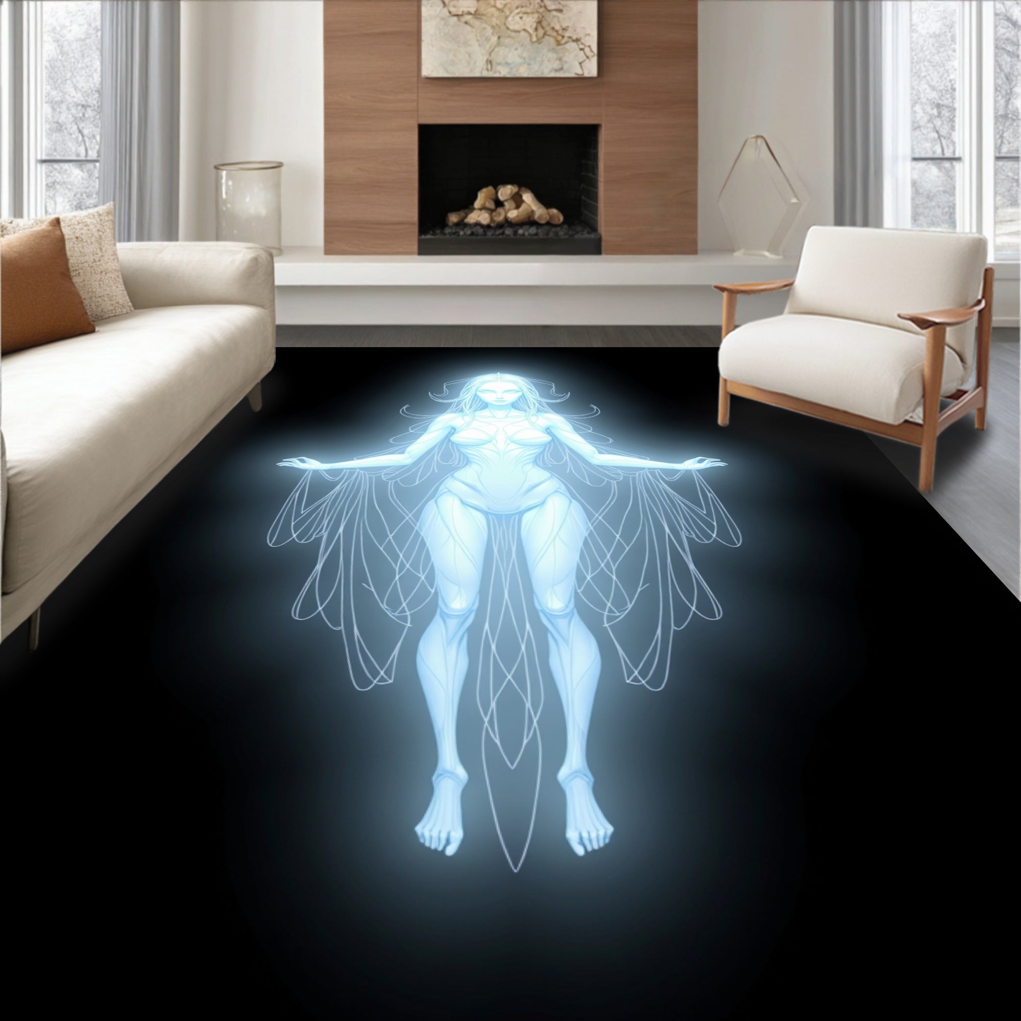 Ethereal White Spirit Glowing Figure Rug