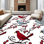 Red and Gray Birds Berries Branches Rug
