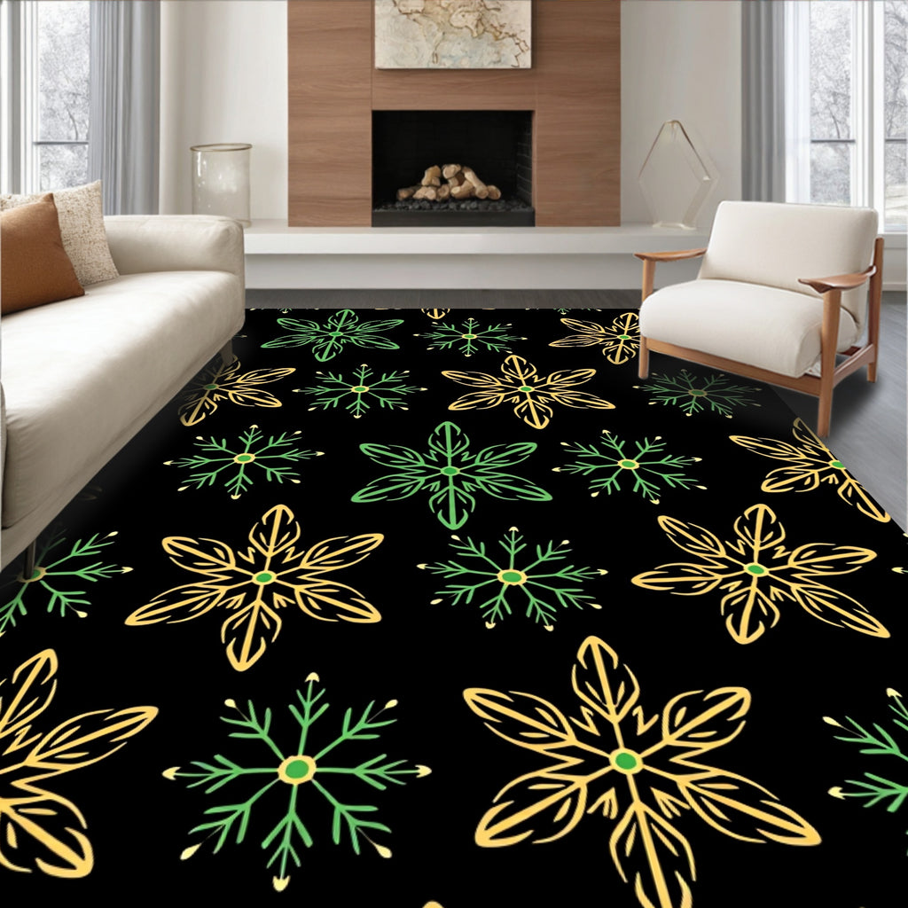 Yellow Green Snowflake Repeating Pattern Rug