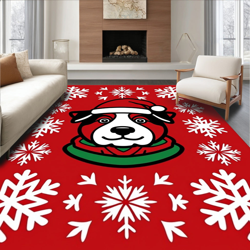 Festive Red Snowflakes Dog Holiday Art Rug