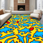 Yellow Blue Shark Whimsical Ocean Life Rug